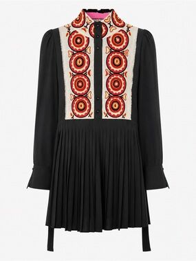 Plenty by Tracy Reese black 100% silk top with multicolor embroidered bib detail